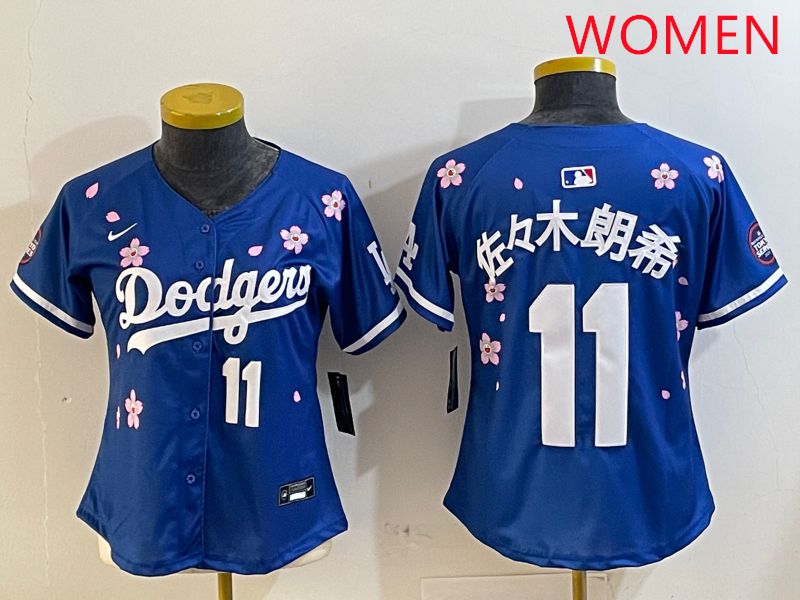 Women Los Angeles Dodgers #11 R.Sasaki Blue Sakura Edition 2025 Nike MLB Jersey style 4